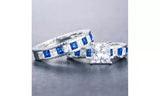 2Pcs Blue Sapphire Wedding Engagement Band Ring Set