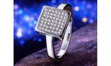 Micro Paved CZ Crystal Square White Gold Plated Ring