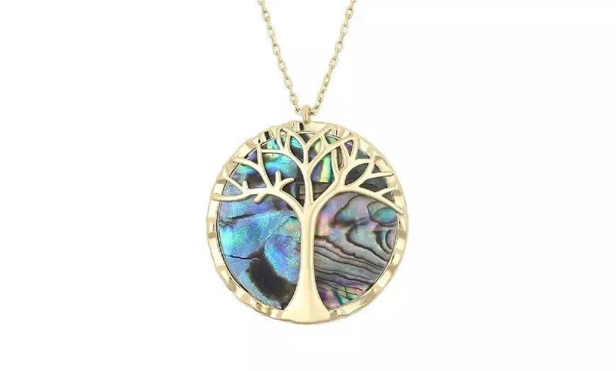 Tree of Life Natural Abalone Shell Pendant Necklace