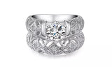 Hollow-out Silver Cubic Zirconia Ring Set Band