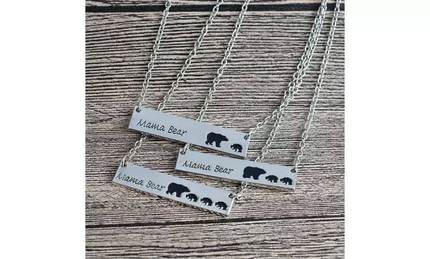 Cute Love Mom Mama Baby Bear Bar Necklace