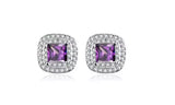 Princess Cut Double Row Cubic Zirconia Crystals Stud Earrings