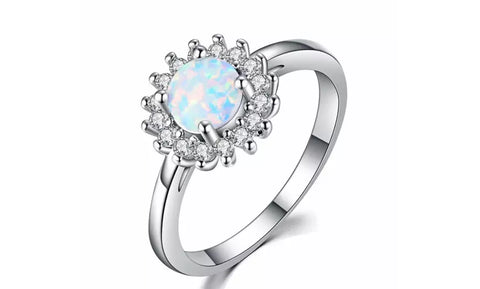 Opal White Gold Plated Crystal Ring