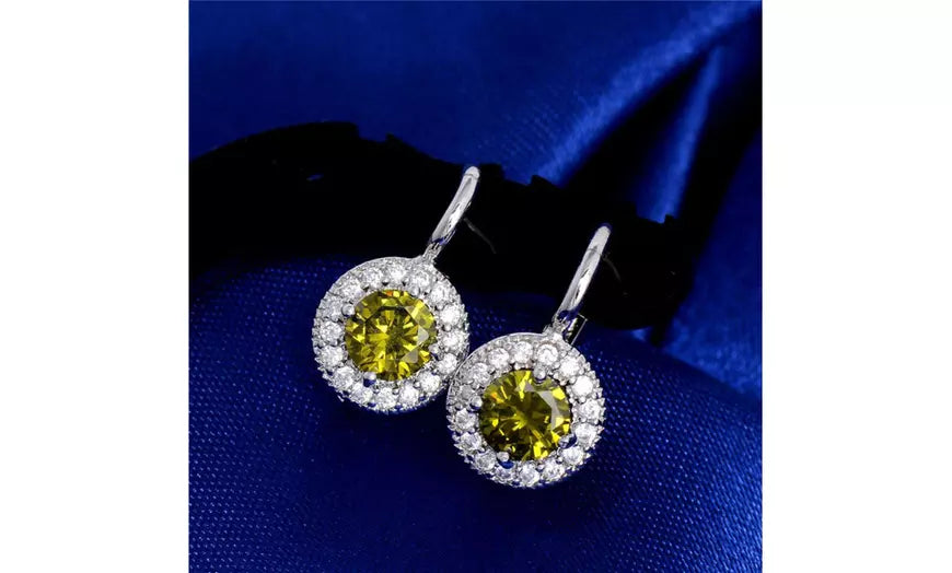 Emerald Round Crystal Earrings