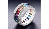 Rainbow Cubic Zirconia White Gold Plated Band Ring
