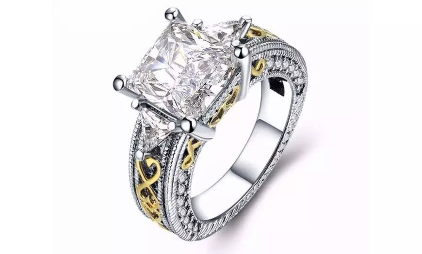 Princess Cut Gold Filigree Ring