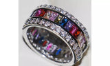 Rainbow Cubic Zirconia White Gold Plated Band Ring