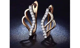18K Gold Plated Leaf CZ Crystal Hoop Earrings