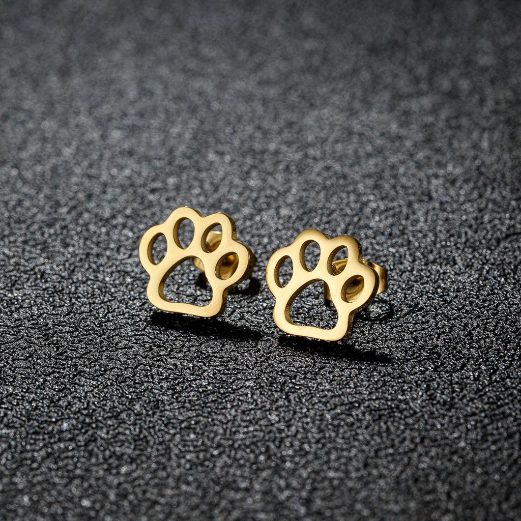 Cat Dog Paw Print Stainless Steel Stud Earrings