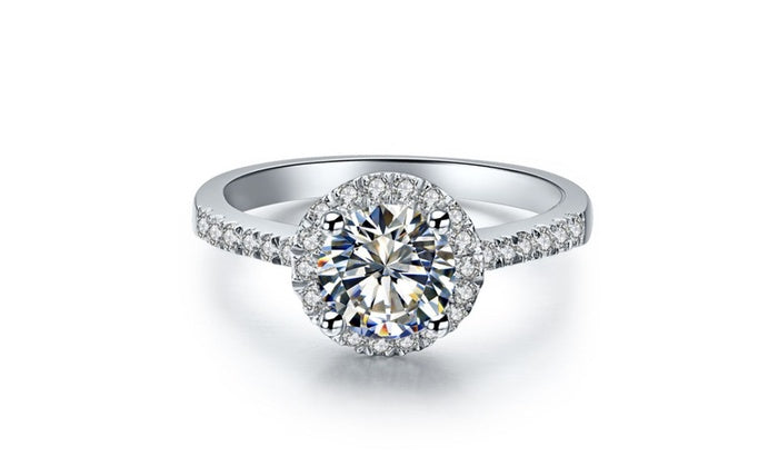 Round White Gold Plated CZ Crystal Wedding Engagement Ring