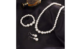 Faux White Pearl Necklace Bracelet & Drop Earring Set