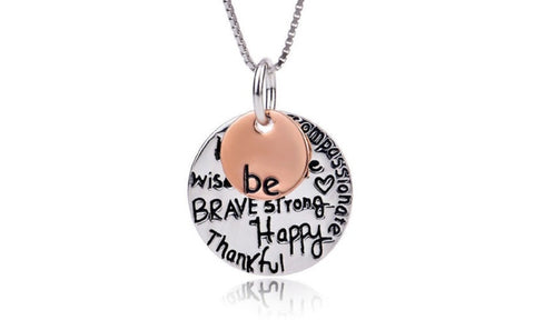 Engraved Necklace "Be" Kind, Free, True, Brave,Strong,Happy...