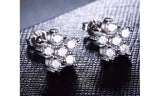 CZ Flower White Gold Plated Stud Earrings