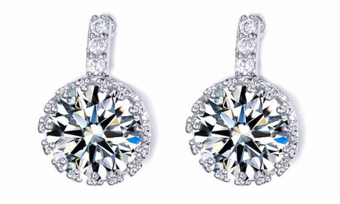 Diamond Silver Halo Drop Earrings