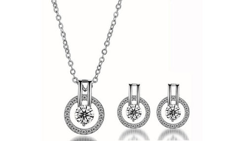Double Halo Cubic Zirconia Necklace and Earrings Set