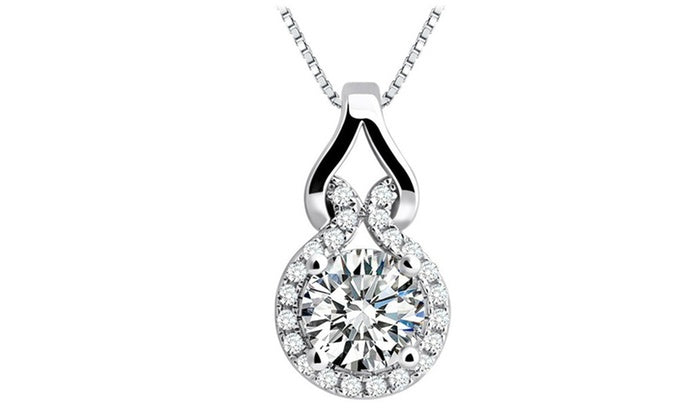 Cubic Zirconia Halo Pendant Necklace