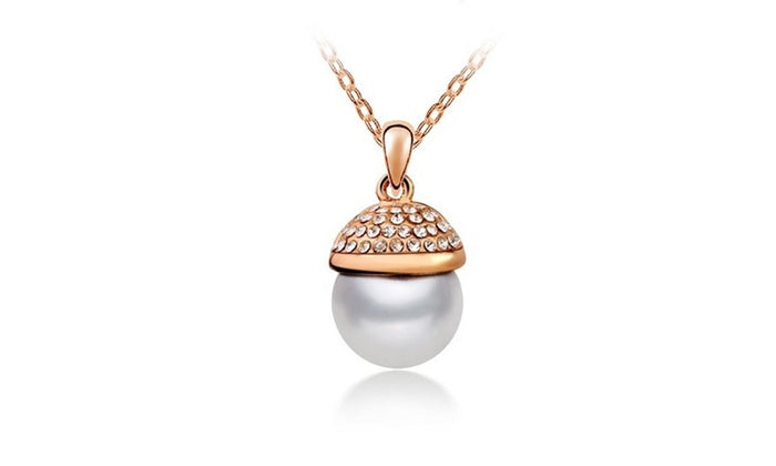 Pearl Acorn Crystal Pendant Necklace
