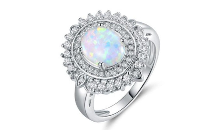 Luxury White Gold Plated Fire Opal Ring