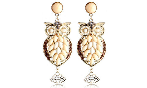 Crystal Owl Drop Earrings