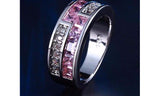 White Gold Plated Purple CZ Crystal Engagement Band Ring