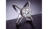 Criss Cross CZ Crystal White Gold Plated Ring