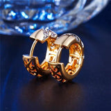 18K Gold CZ Crystal 3-Row Hoop Huggie Earrings