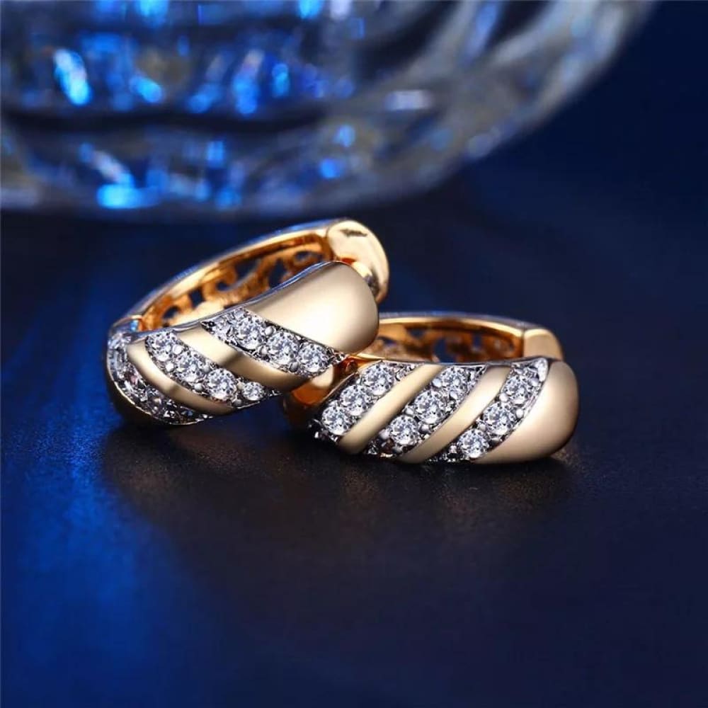 18K Gold CZ Crystal 3-Row Hoop Huggie Earrings