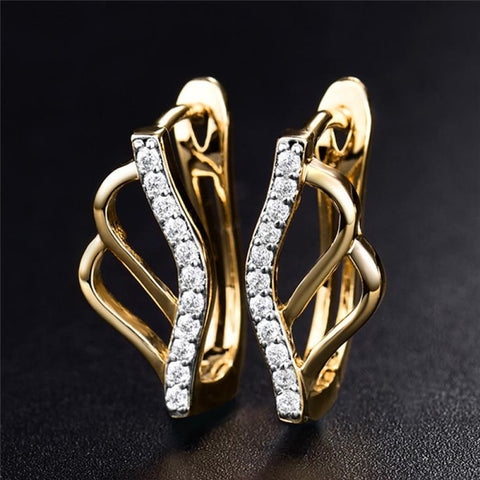 18K Gold Leaf CZ Crystal Hoop Earrings