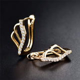 18K Gold Leaf CZ Crystal Hoop Earrings