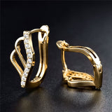 18K Gold Leaf CZ Crystal Hoop Earrings