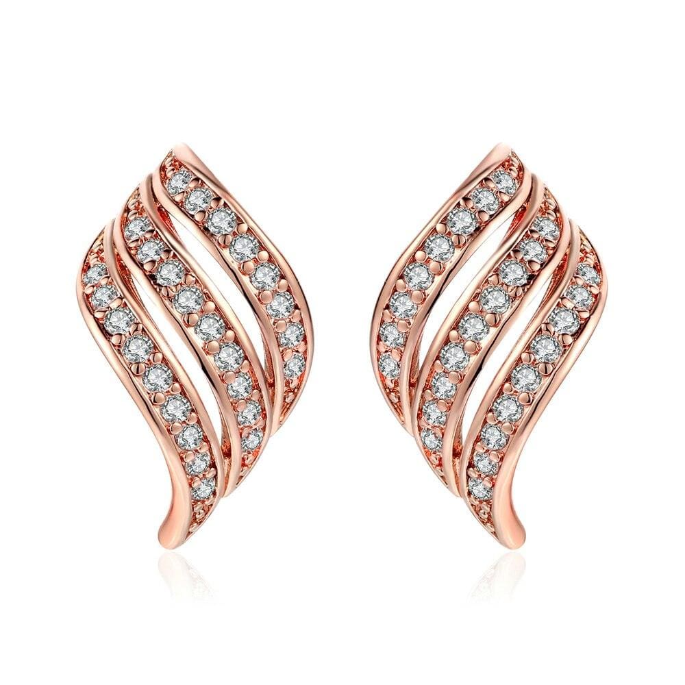 18K Rose Gold Three Wave Stud Earrings