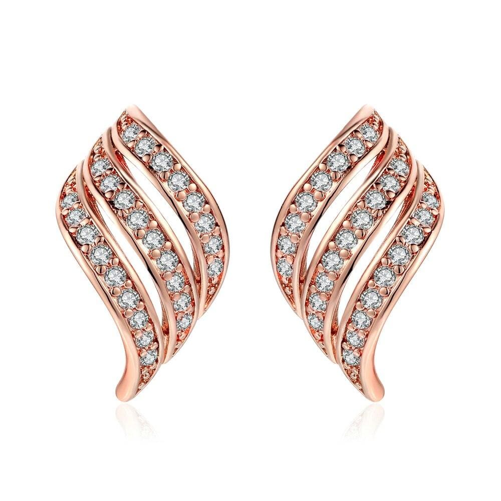 18K Rose Gold Three Wave Stud Earrings