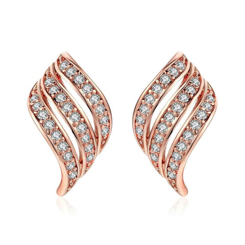 18K Rose Gold Three Wave Stud Earrings