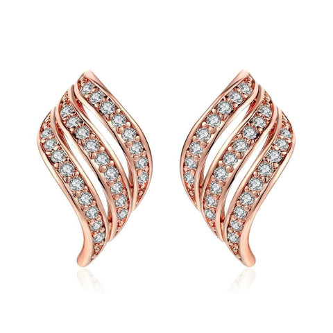 18K Rose Gold Three Wave Stud Earrings