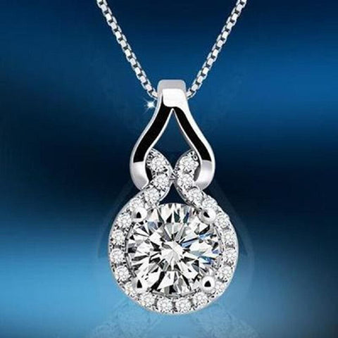 18k White Gold Plated Love Knot Crystal Necklace Made With Swarovski Elements 155101