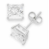 18K White Gold Plated Princess Cut Crystal  CZ Stud Earrings 