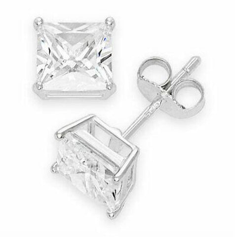 18K White Gold Plated Princess Cut Crystal  CZ Stud Earrings 