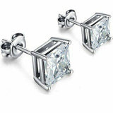 18K White Gold Plated Princess Cut Crystal  CZ Stud Earrings 