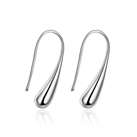 18K White Gold Plated Threader Drop Dangle Hook Earrings