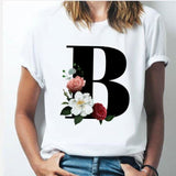 26 alphabet letter women T-shirt A To Z Alphabet combination flowers Short Sleeve casual Top B / XXL