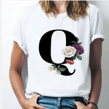 26 alphabet letter women T-shirt A To Z Alphabet combination flowers Short Sleeve casual Top