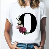 26 alphabet letter women T-shirt A To Z Alphabet combination flowers Short Sleeve casual Top O / XXXL