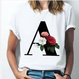 26 alphabet letter women T-shirt A To Z Alphabet combination flowers Short Sleeve casual Top A / L