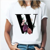 26 alphabet letter women T-shirt A To Z Alphabet combination flowers Short Sleeve casual Top W / S