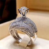 2Pcs Sliver Bridal Set Elegant rings Women Wedding Engagement Jewelry 10 / B