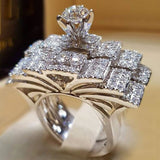 2Pcs Sliver Bridal Set Elegant rings Women Wedding Engagement Jewelry 10 / C
