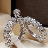 2Pcs Sliver Bridal Set Elegant rings Women Wedding Engagement Jewelry 10 / H