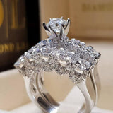 2Pcs Sliver Bridal Set Elegant rings Women Wedding Engagement Jewelry 6 / J