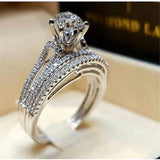 2Pcs Sliver Bridal Set Elegant rings Women Wedding Engagement Jewelry 8 / D