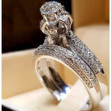 2Pcs Sliver Bridal Set Elegant rings Women Wedding Engagement Jewelry 8 / G